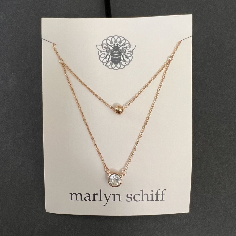 NOC Marlyn Schiff Double Layered Gold Tone Necklace With Clear Crystal G…